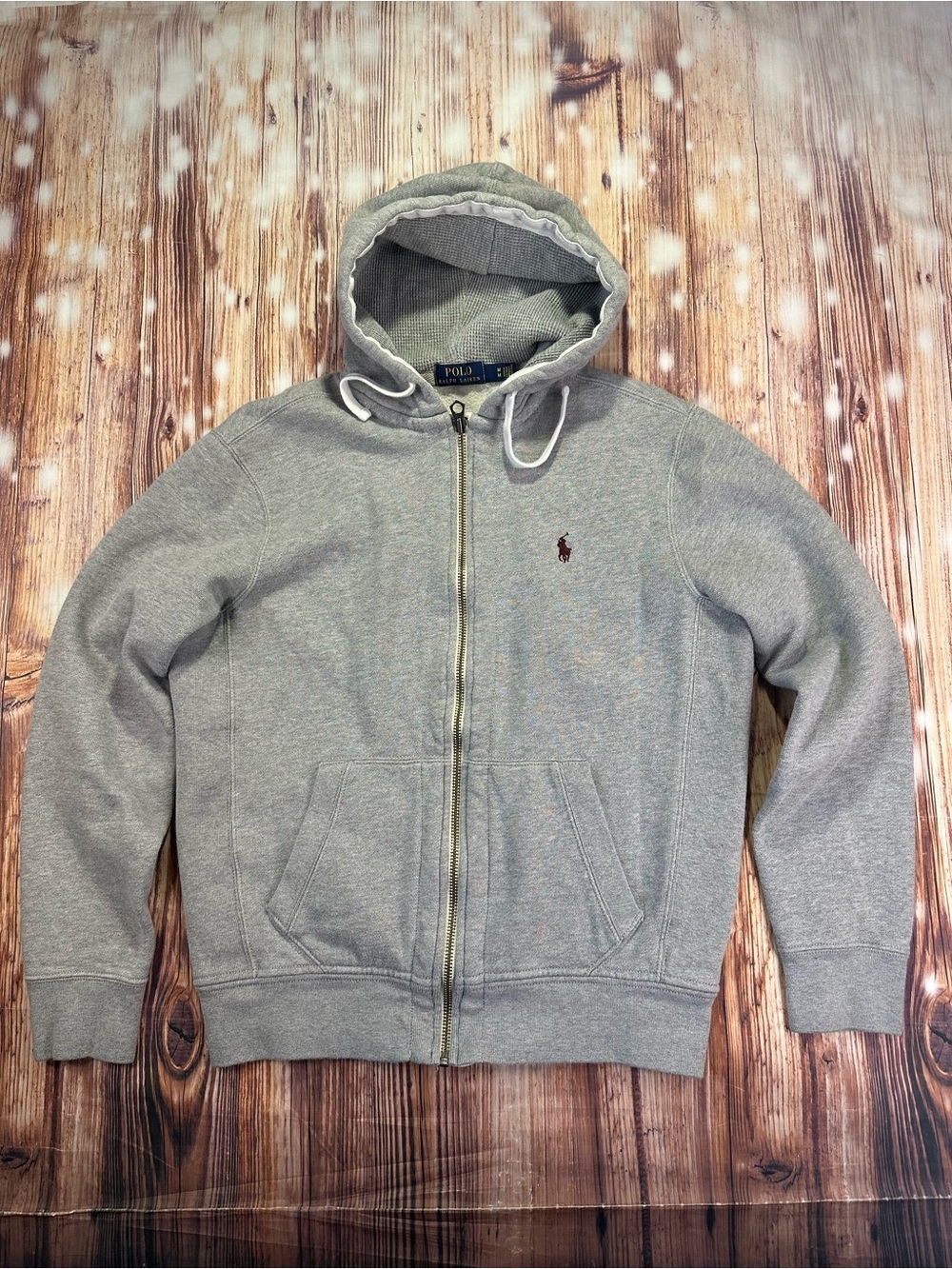 Polo Ralph Lauren Grey Zip-Up Hoodie with Pony Logo Size Medium